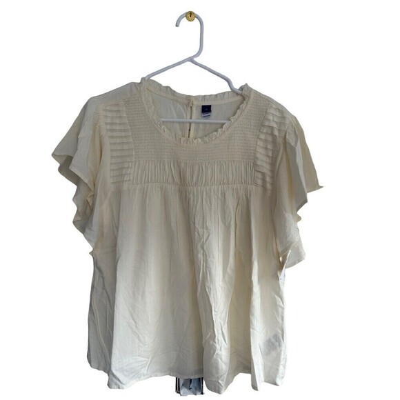 Old Navy Peasant Blouse Women's L Smocked Ivory Top Button Back Accent Shirt - Picture 1 of 4